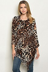3/4 Sleeve Round Neckline Leopard Print Tunic Top - Pack of 6 Pieces