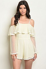 Long Bell Sleeve Cold Shoulder Ruffled Romper - Pack of 6 Pieces
