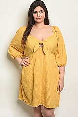 Plus Size Short Puff Sleeve Tie Front Tunic Dress - Pack of 7 Pieces