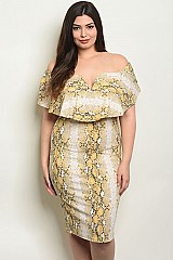 Plus Size Short Sleeve off the Shoulder Ruffled Snake Print Dress - Pack of 6 Pieces