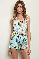 Sleeveless Laced Floral Print Romper -  Pack of 6 Pieces
