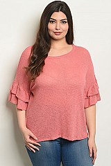 Plus Size Short Ruffled Sleeve Scoop Neck Tunic Top - Pack of 6 Pieces