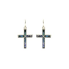 ABALONE CROSS FISH HOOK EARRING