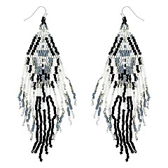 WESTERN NATIVE AMERICAN SEED BEAD FRINGE EARRINGS