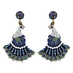 CHARMING PEACOCK SEED BEAD DANGLE EARRINGS