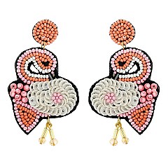 ATTRACTIVE TROPICAL SEED BEAD EARRINGS - FLAMINGO