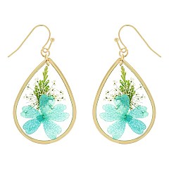 NATURAL DRIED FLOWER TEARDROP EARRINGS RESIN FLORAL JEWELRY