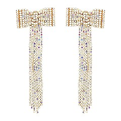 4 INCH BOW RIBBON FRINGE EARRINGS with crystals