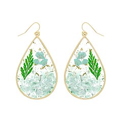 NATURAL STYLISH RESIN DRIED FLOWER TEARDROP EARRINGS