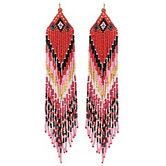 Native American Colorful Cascading Long Drop Fringe Bead Earrings