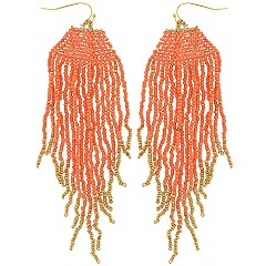 Large Native Western Style Seed Bead Drop Earrings
