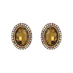 Fashionable Oval Gem with Stone Edge Metal Earrings