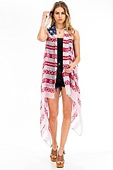 Pack of 6 Sleeveless American Flag Cardigans Kimonos