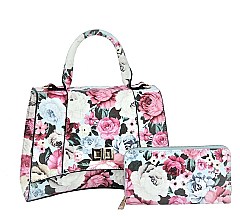 Flower Printed Twist Lock Flap 2-in-1 Satchel Set