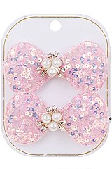 Pack of 12 Fashion 2-pc Spangled Hair Bow Clip Set
