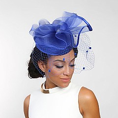 Pillbox Hat With Net VEIL and mesh bow with rhinestones accent
