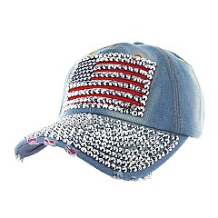 American Flag Rhinestone Denim Cap