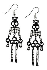PACK OF 12 Rhinestone Skeleton Halloween Earrings