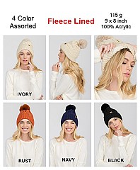 Pack of 12 Cute Fleece Lined Pom Pom Knitted Beanies