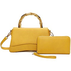 2-in-1 Fashion Bamboo Top Handle Flap Satchel