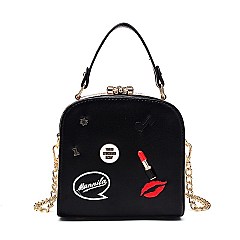 LIPSTICK & KISS ACCENT Metal Frame Satchel