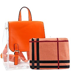 2 in 1 Convertible Transparent Clear Plaid Print Backpack