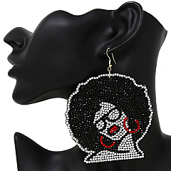 4" inch Afro Crystals on Leather Earrings
