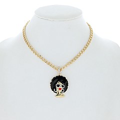 AFRO DIVA PENDANT METAL CHAIN NECKLACE