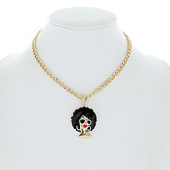 AFRO DIVA PENDANT METAL CHAIN NECKLACE