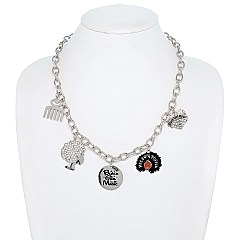 AFRO DIVA MULTI CHARM PENDANT METAL CHAIN NECKLACE