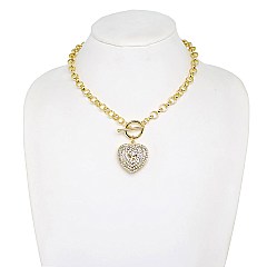 CRYSTAL  HEART CHARM TOGGLE CHAIN LINK NECKLACE