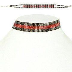 TRENDY RED AND GREEN RHINESTONE CHOKER NECKLACE