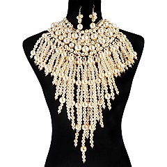 TRENDY CHUNKY PEARL BIB STATEMENT NECKLACE AND EARRINGS SET