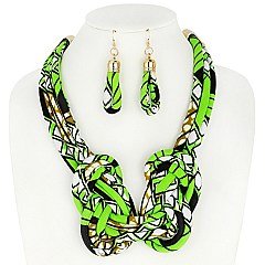 AFRICAN PRINT FABRIC BIB NECKLACE AND EARRINGS SET