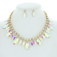 Unique Baguette Crystal Rhinestone Necklace Earring Set