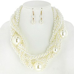 STYLISH TWISTED MULTI PEARL STRAND NECKLACE AND EARRINGS SET