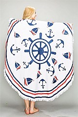 FRINGE ROUND BEACH TOWEL Boats and Anchors