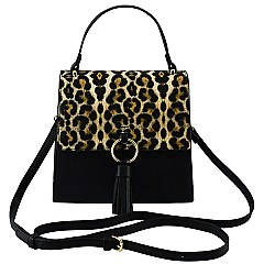 Fashion Flap Crossbody Satchel with Ring Tassel Accent