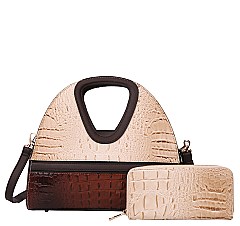2 in 1 Alligator Satchel Set With Wallet - High Quality