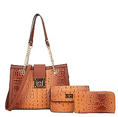 3 IN 1 Croc Chained Satchel - Cross-Body Set With Wallet