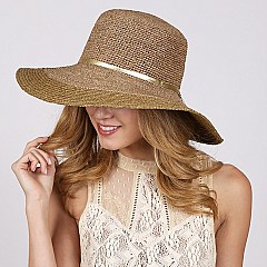 Trendy Large Raffia Crochet Beach Hat With Gold Tie
