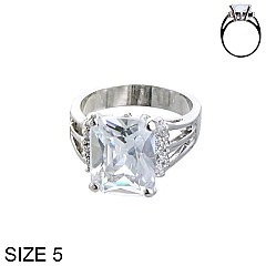 LARGE RECTANGULAR GEM CUBIC ZIRCONIA ENGAGEMENT RING SLRC5546SI