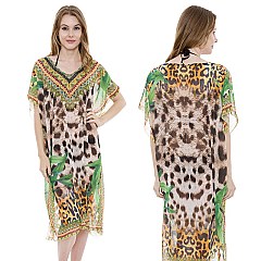 Chic Stone Studded Mixed Safari Print Long Kimono SLS2070