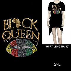 FASHIONABLE BLACK QUEEN RHINESTONE Short-Sleeved SHIRT
