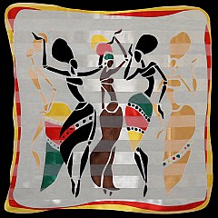 AFRICAN PRINT DANCING GIRLS Multi-Colored Satin Scarf / HEAD WRAP