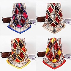 Pack of 12 (pieces) Assorted PLAID Design Satin Feel Square Scarves