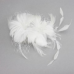 FASHIONABLE BRIDAL FEATHER HAIR COMB W/ STONES SLW0648