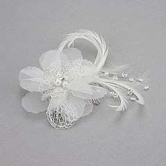 FASHIONABLE BRIDAL FLOWER HAIR COMB W/ PEARL / FEATHERS SLW1192