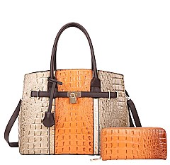 2 IN 1 ALLIGATOR SATCHEL WALLET SET
