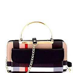 CH-BT038  Plaid Print Metal Handle Wallet Compartment Cross Body